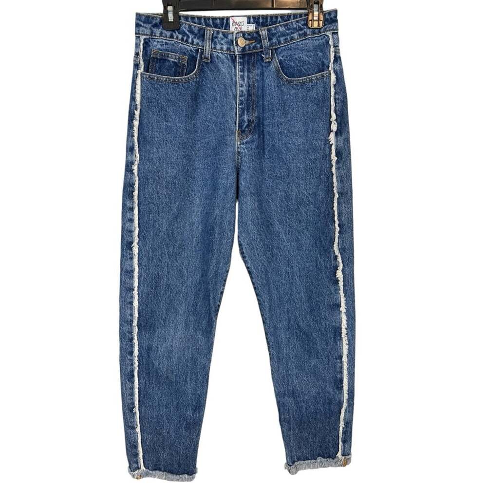Princess Polly Blue White Side Seam High Rise Jeans Size 6
